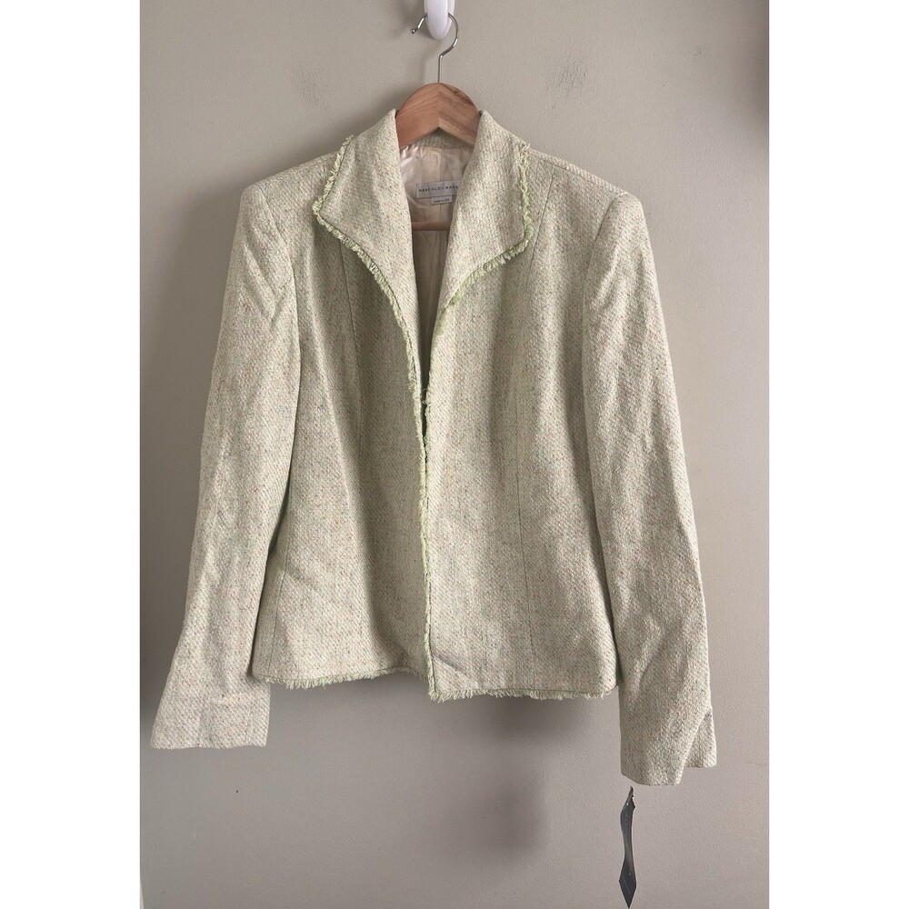 NWT Garfield & Marks Vintage Women's Size 12 Green Tweed Blazer  Fringed Trim